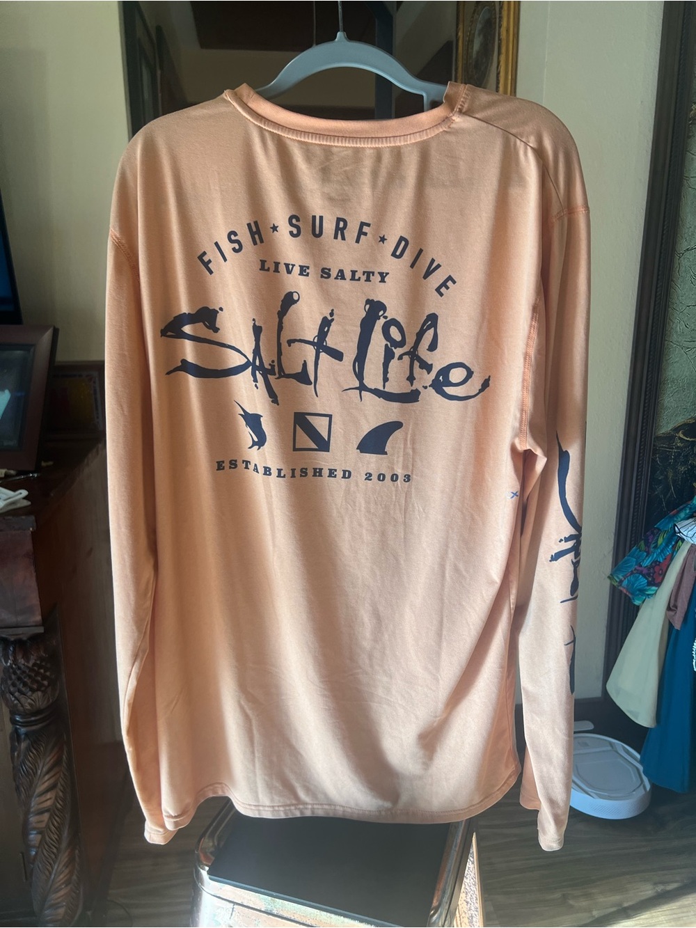 Salt Life Peach Long Sleeve with Navy Graphic - Picture 5 of 7
